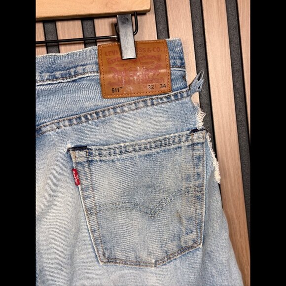 Levis 511 Jeans 32 x 34 Mens Blue White Oak Destroyed Denim 5 Pocket - Picture 7 of 13